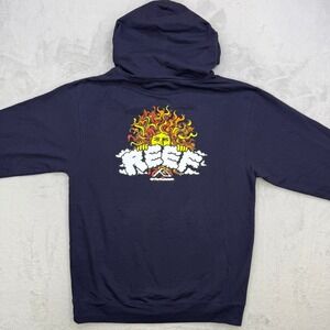 Reef Graphic Hoodie Mens Small Navy Blue Sun Cloud Logo Pullover Sweatshirt